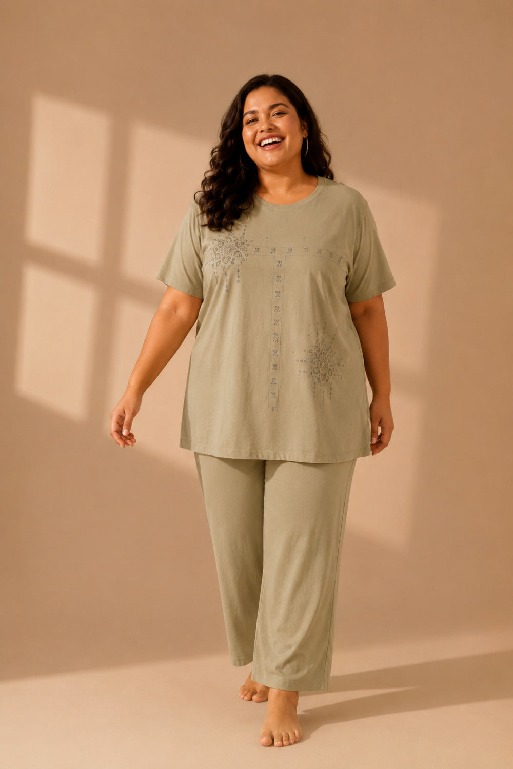 Woman Cotton Floral Printed Tshirt & Pajama Set-Lounge Wear