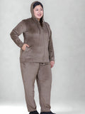 Winter Cotton Velvet Tracksuit For Women - Mocha