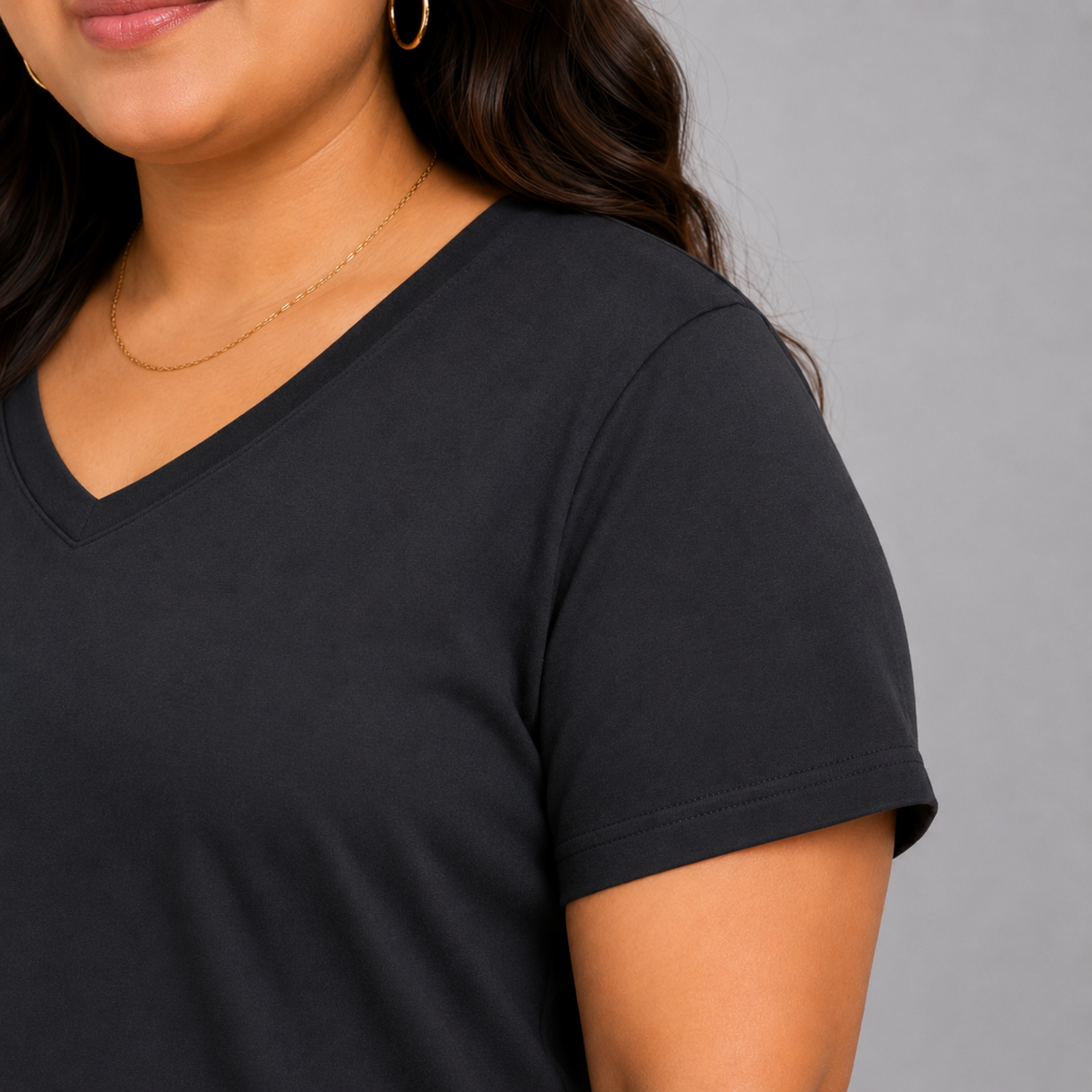 Woman Cotton Lycra V-Neck  Active Tees – Black