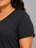 Woman Cotton Lycra V-Neck  Active Tees – Black