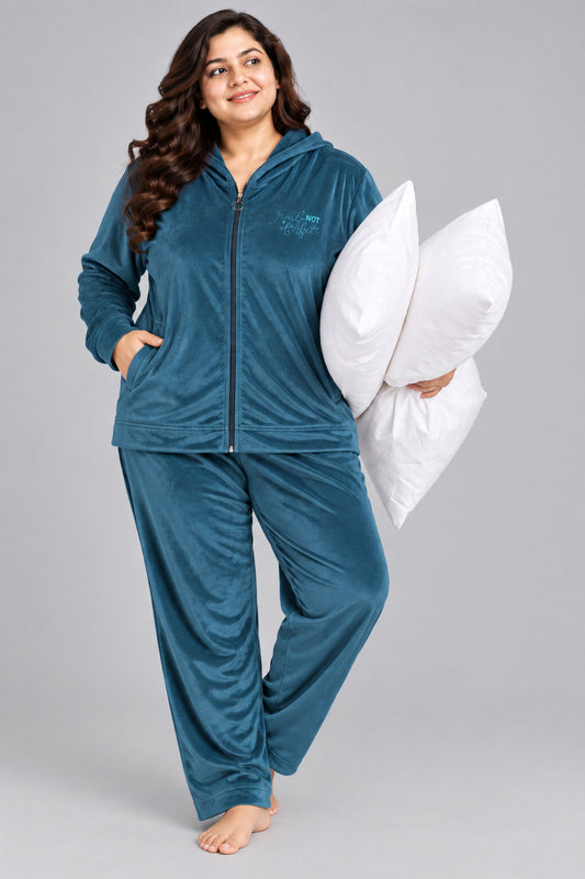 Winter Cotton Velvet Tracksuit For Women - Peacock Blue