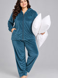 Winter Cotton Velour Tracksuit Set For Woman -Peacock Blue
