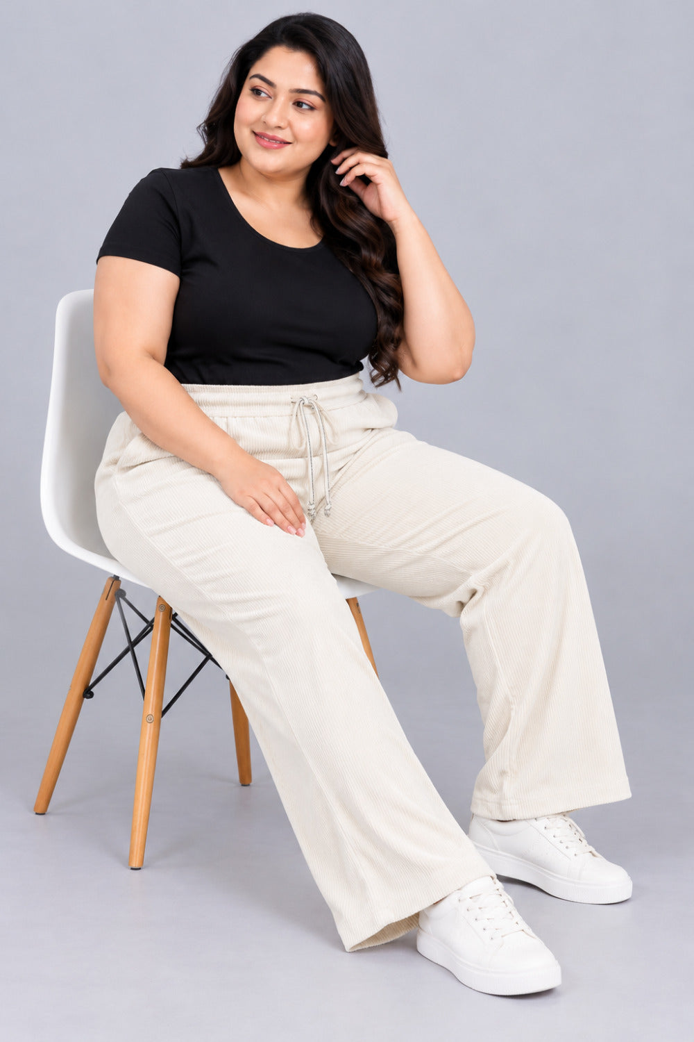 Women’s Ribbed Knit Track Pants / Relaxed Lounge Joggers with Drawstring