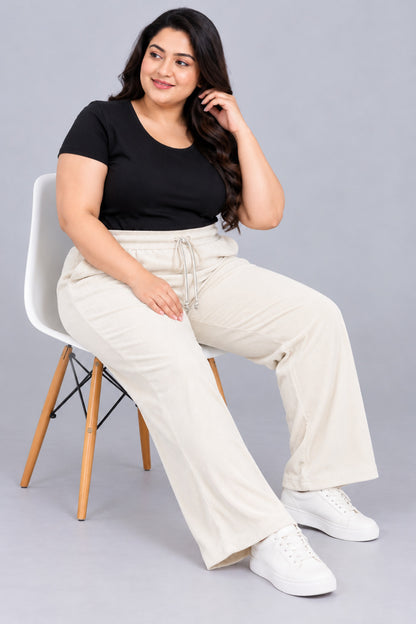 Women’s Ribbed Knit Track Pants / Relaxed Lounge Joggers with Drawstring