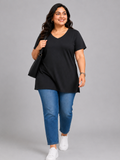 Woman Cotton Lycra V-Neck  Active Tees – Black