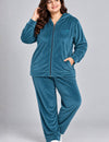 Winter Cotton Velour Tracksuit Set For Woman -Peacock Blue