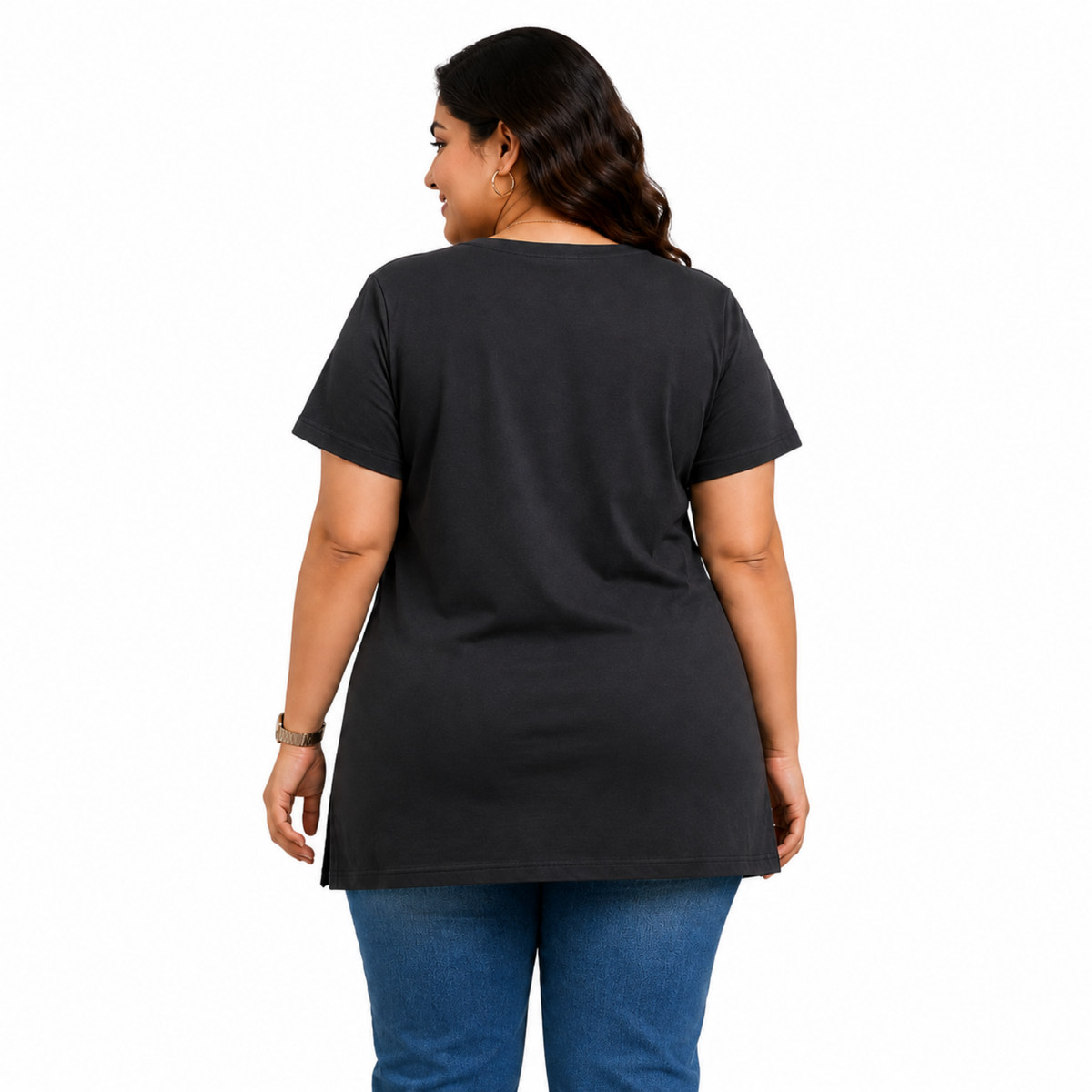 Woman Cotton Lycra V-Neck  Active Tees – Black