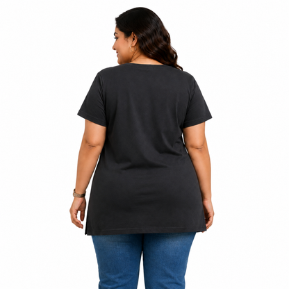 Woman Cotton Lycra V-Neck  Active Tees – Black