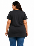 Woman Cotton Lycra V-Neck  Active Tees – Black