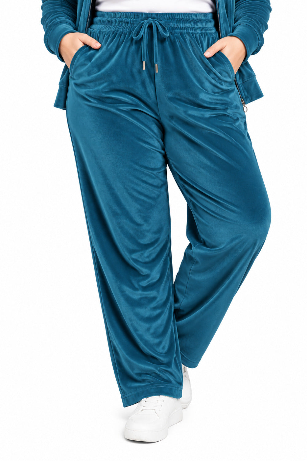 Winter Cotton Velour Tracksuit Set For Woman -Peacock Blue