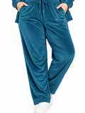 Winter Cotton Velour Tracksuit Set For Woman -Peacock Blue