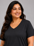 Woman Cotton Lycra V-Neck  Active Tees – Black