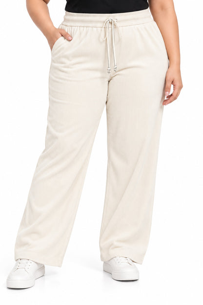 Women’s Ribbed Knit Track Pants / Relaxed Lounge Joggers with Drawstring