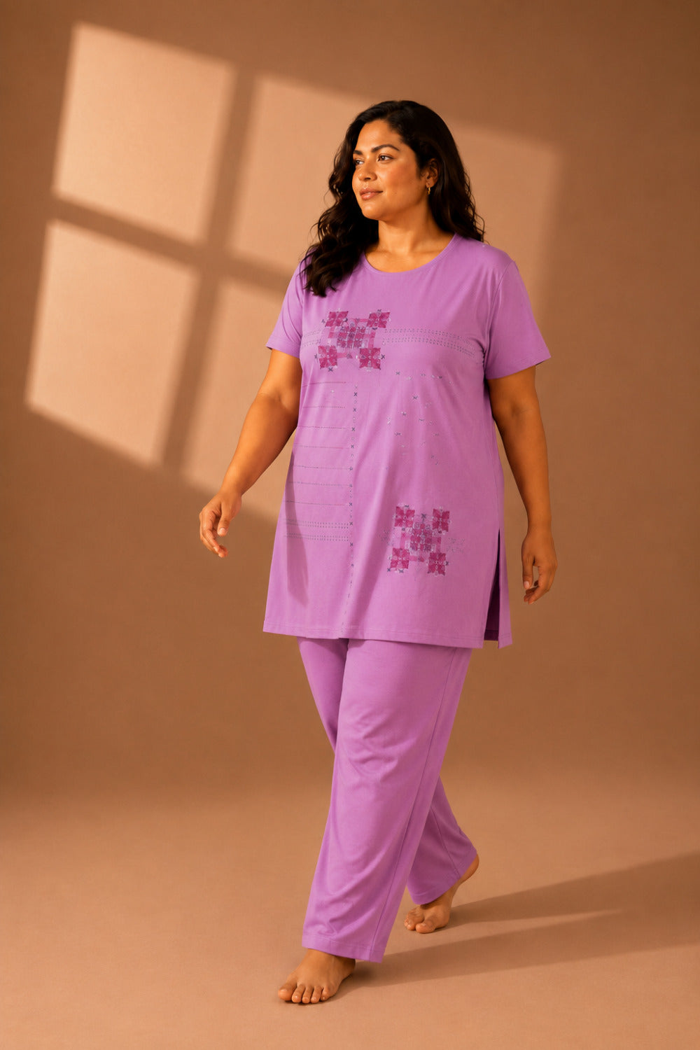 Woman Cotton Floral Printed Tshirt & Pajama Set-Lounge Wear