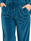 Winter Cotton Velour Tracksuit Set For Woman -Peacock Blue