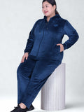 Winter Cotton Velour Tracksuit Set For Woman -Peacock Blue