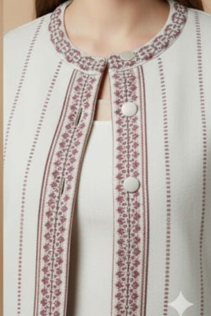 Jacquard Knit Warm Woollen Cardigan - White