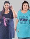 Plus Size Long T-shirts For Women - Half Sleeve - Pack of 2 (Navy & Turquoise)