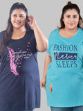 Plus Size Long T-shirts For Women - Half Sleeve - Pack of 2 (Navy & Turquoise)