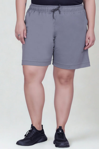 Women's High-Waisted Design Drawstring Waist Blended Regular Fit Shorts- Grey
