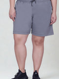 Women's High-Waisted Design Drawstring Waist Blended Regular Fit Shorts- Grey
