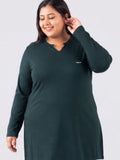 Plus Size Full Sleeves Long Top For Women - Bottle Green