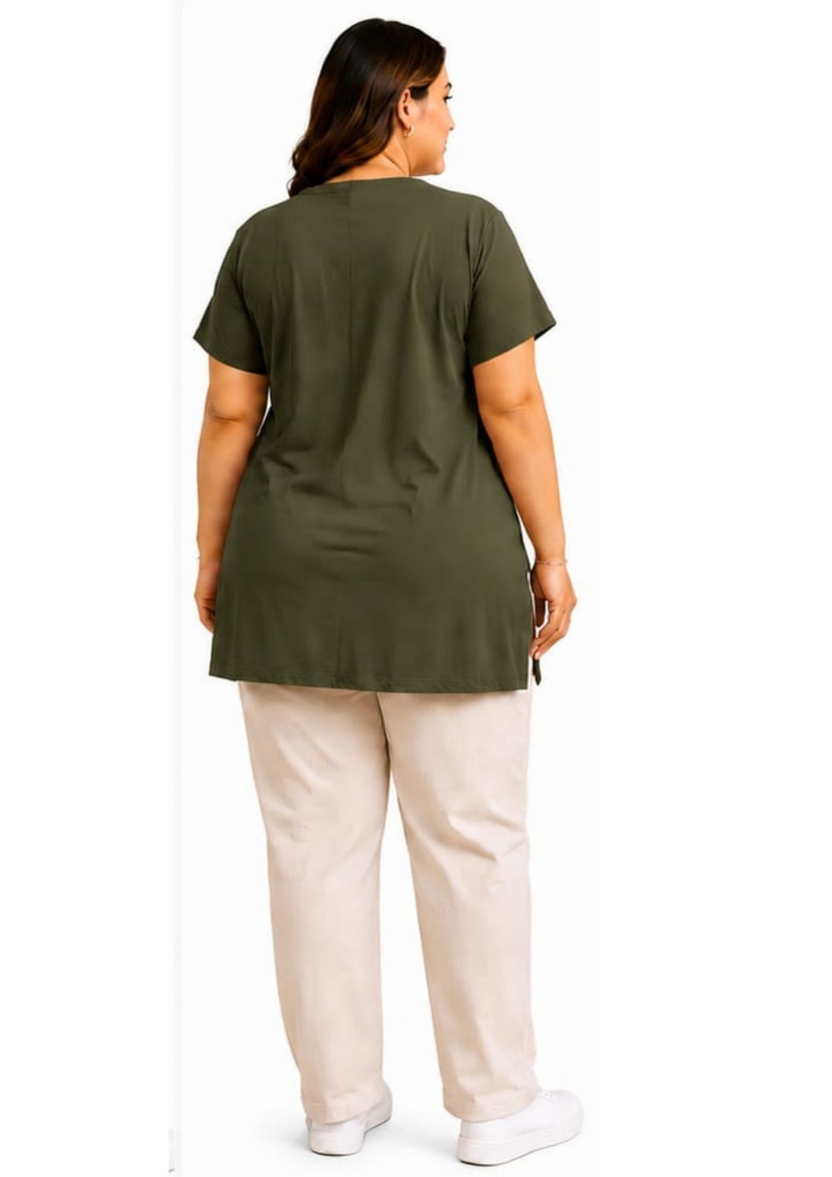 Woman Cotton Lycra V-Neck  Active Tees –Olive Green