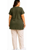 Woman Cotton Lycra V-Neck  Active Tees –Olive Green
