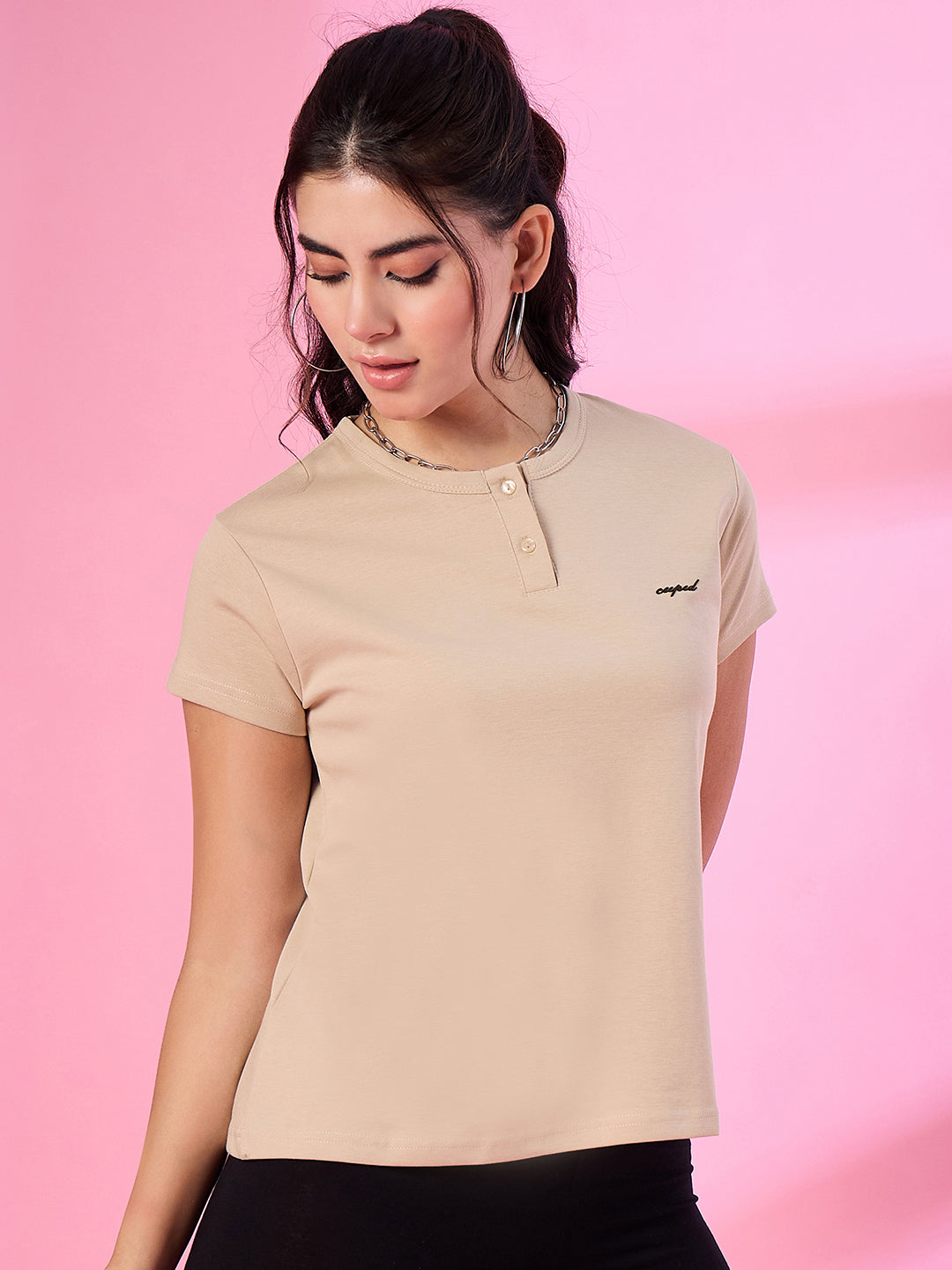 Cotton Casual T-shirts For Summers- Sepia (Available  In Plus Sizes)