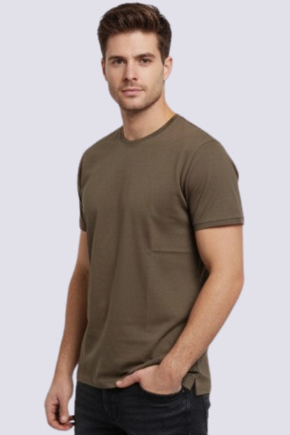 Derby Men's Round Neck Casual T-shirts-Mocha Brown