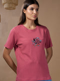 Women Textured Cotton Relaxed  Fit T-Shirt: Primrose