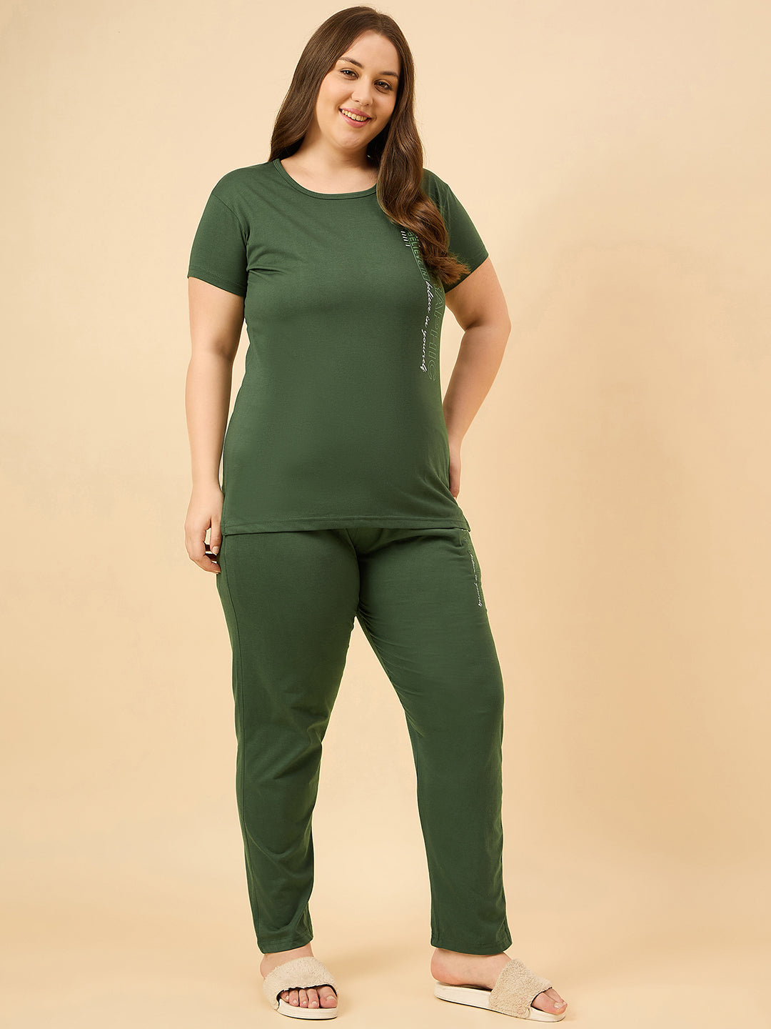 Cotton Nightsuit For Women - Pyjama Set -Olive Green