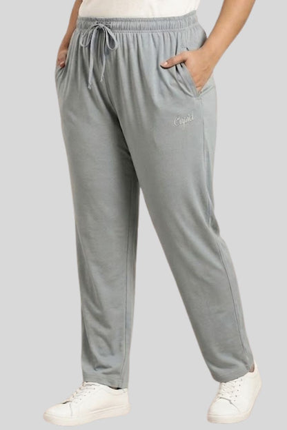 Pearl Grey Cotton Trackpants With One Side Zip Pocket