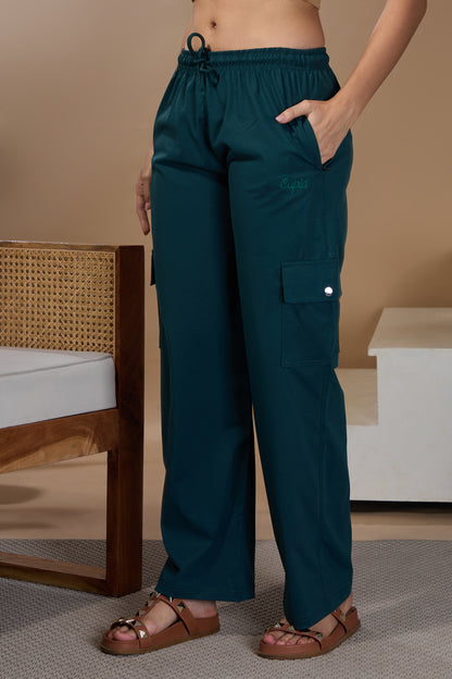 Women Smart Straight Fit Easy Wash Cargo Pants- Teal