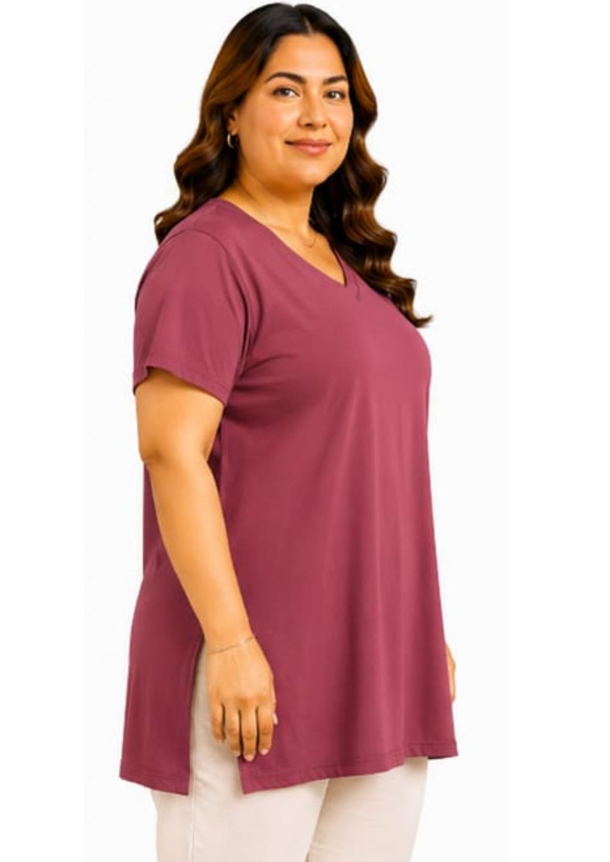 Woman Cotton Lycra V-Neck  Active Tees –Mauve