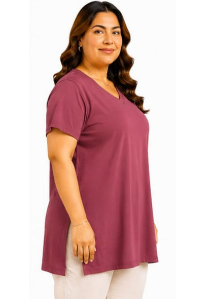Woman Cotton Lycra V-Neck  Active Tees –Mauve