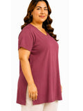 Woman Cotton Lycra V-Neck  Active Tees –Mauve