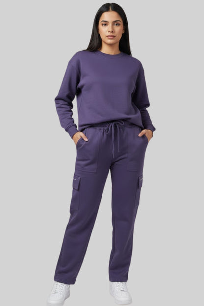 Plus Size Winters Cozy Fleece Cargo Pants For Women - Lavender