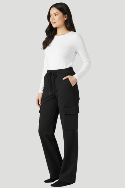 Plus Size Winters Cozy Fleece Cargo Pants For Women - Black