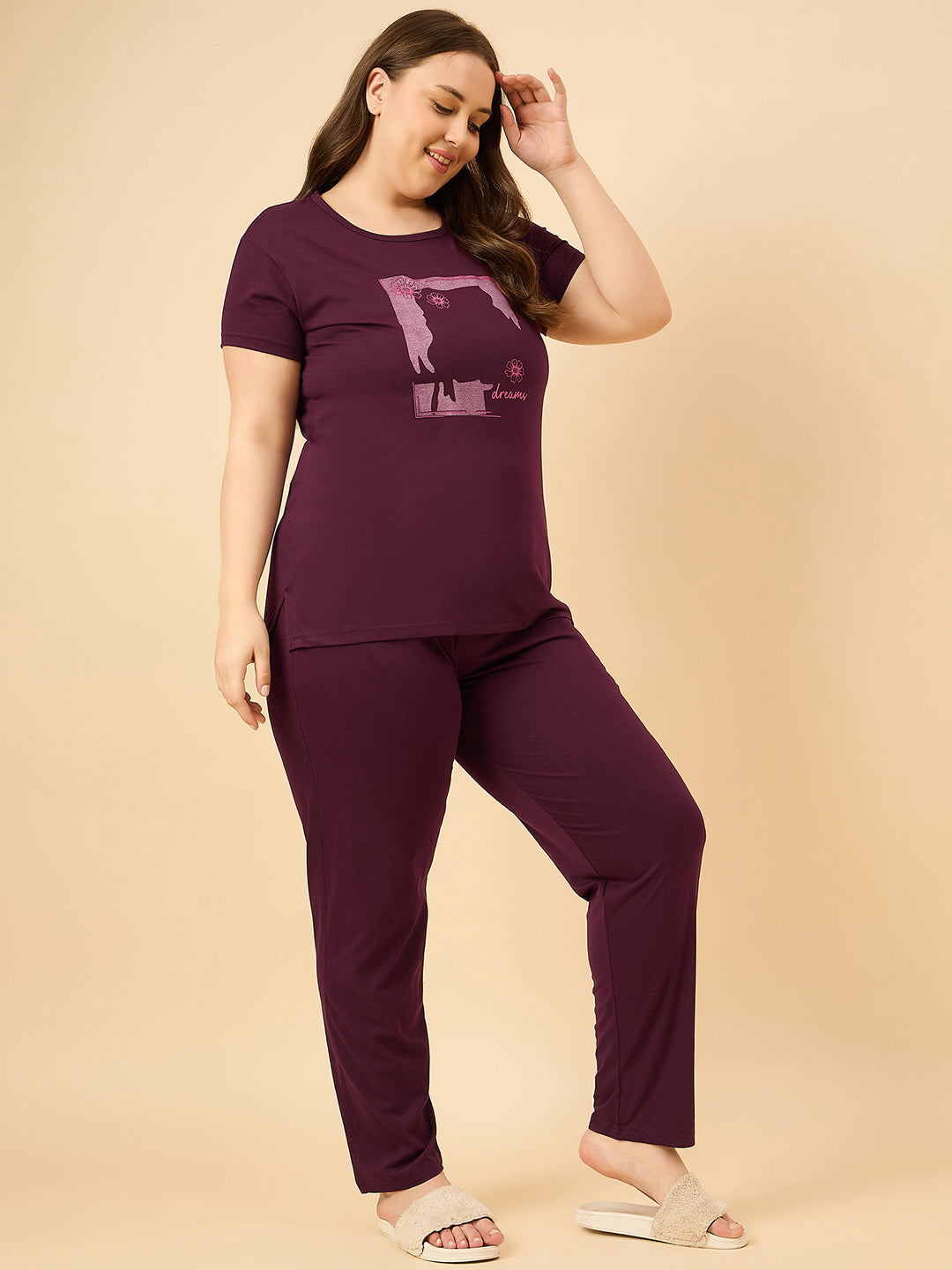 Cotton Nightsuit For Women - Pyjama Set -Wine