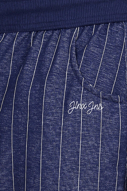 Jinxer Men’s Striped Straight-Fit Cotton Trackpant -Navy Blue