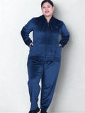 Winter Cotton Velour Tracksuit Set For Woman -Peacock Blue