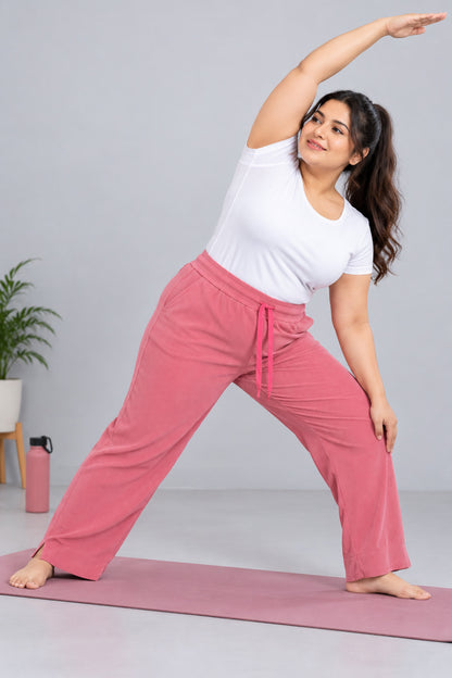 Women’s Ribbed Knit Track Pants / Relaxed Lounge Joggers with Drawstring