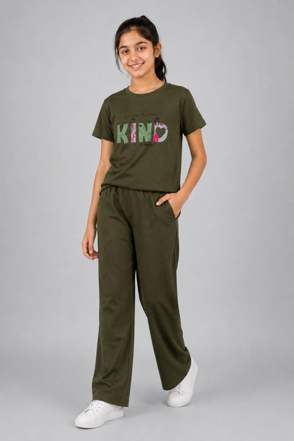 Girls Cotton T-Shirt & Pajama Set Soft Co-Ord Outfit for Kids (9-12 Years)