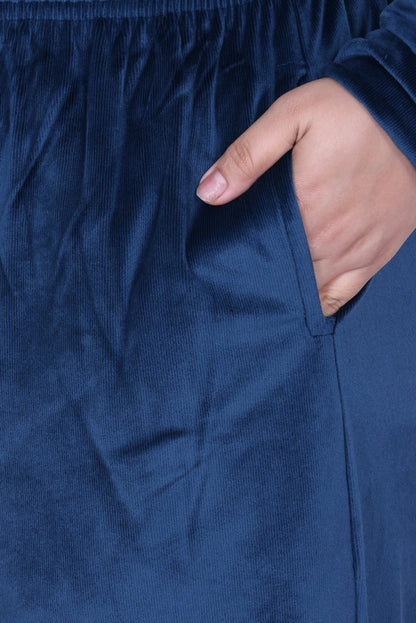 Winter Cotton Velour Tracksuit Set For Woman -Peacock Blue