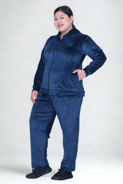 Winter Cotton Velour Tracksuit Set For Woman -Peacock Blue