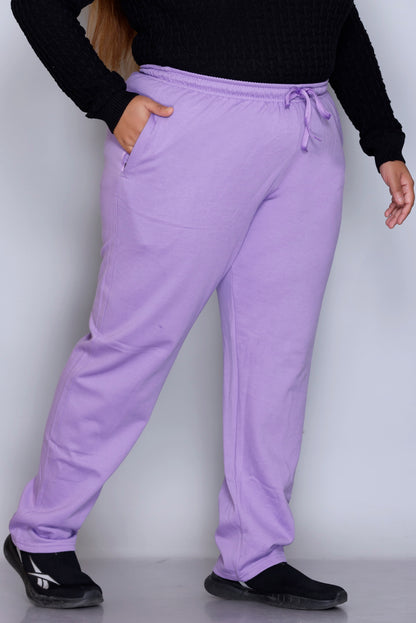 Plus Size Winters Cozy Fleece Track Pants For Women - Lavender