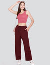 High Rise Cotton Straight Fit Wine Trackpants