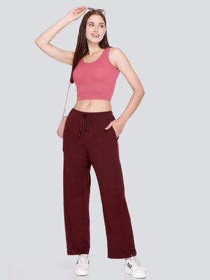 High Rise Cotton Straight Fit Wine Trackpants