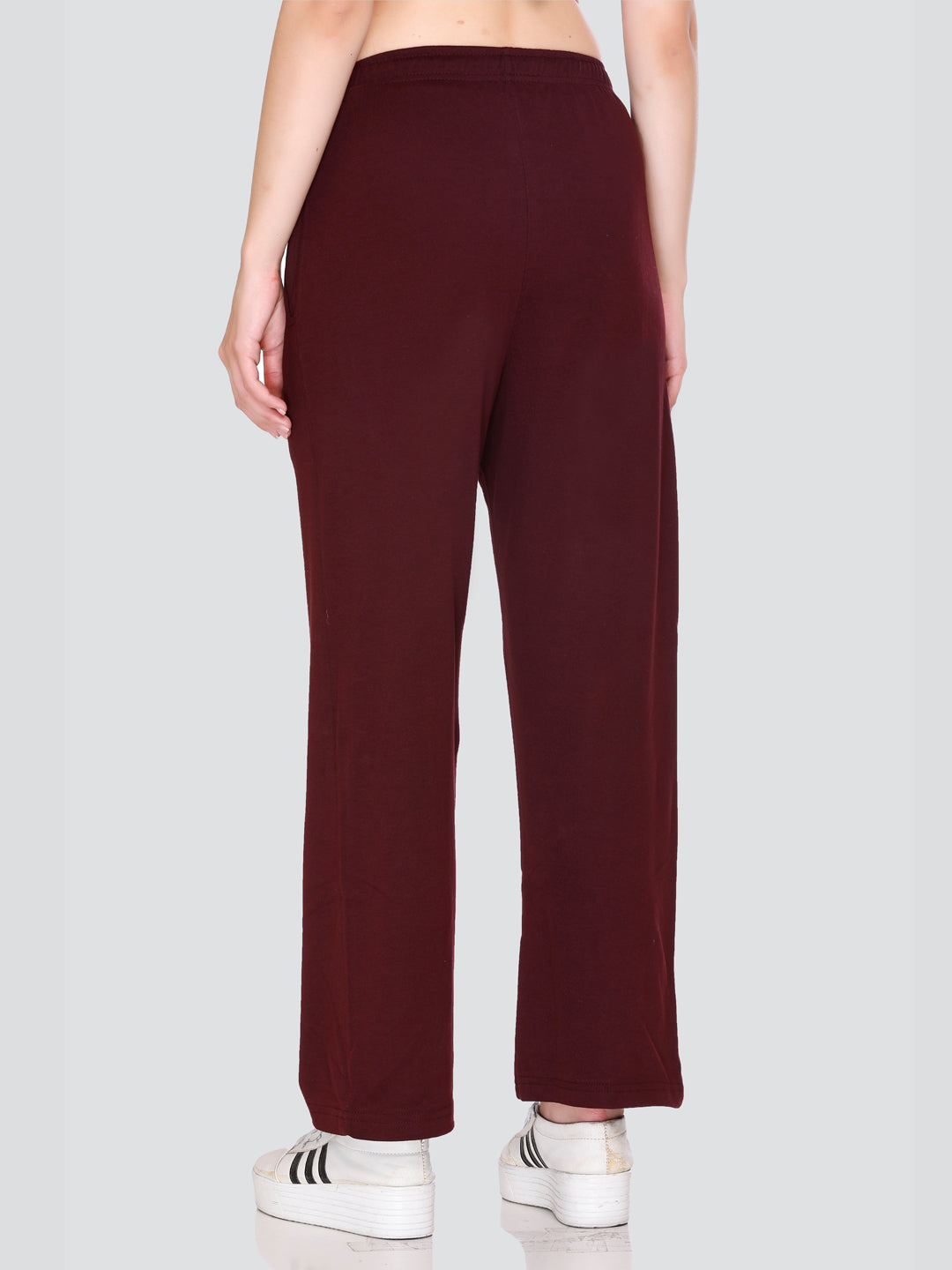 Comfortable High Waist Cotton Flared Pants For Women in Wine online at best prices